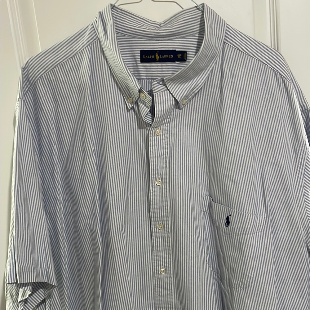Ralph Lauren Men's Blue Oxford Striped short sleeve Shirt